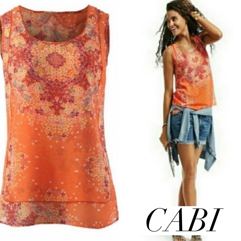 NWT CAbi Merrow Edge Orange Floral Tank XS